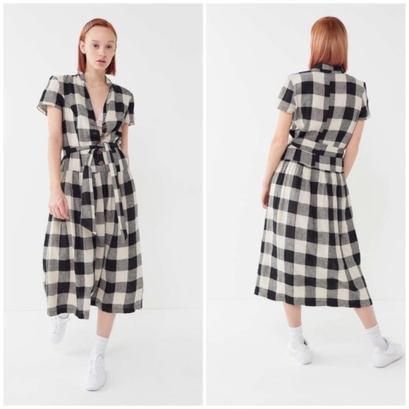Urban Outfitters Natalie Linen Midi Dress Gingham Sz Xs - Picture 7 of 7